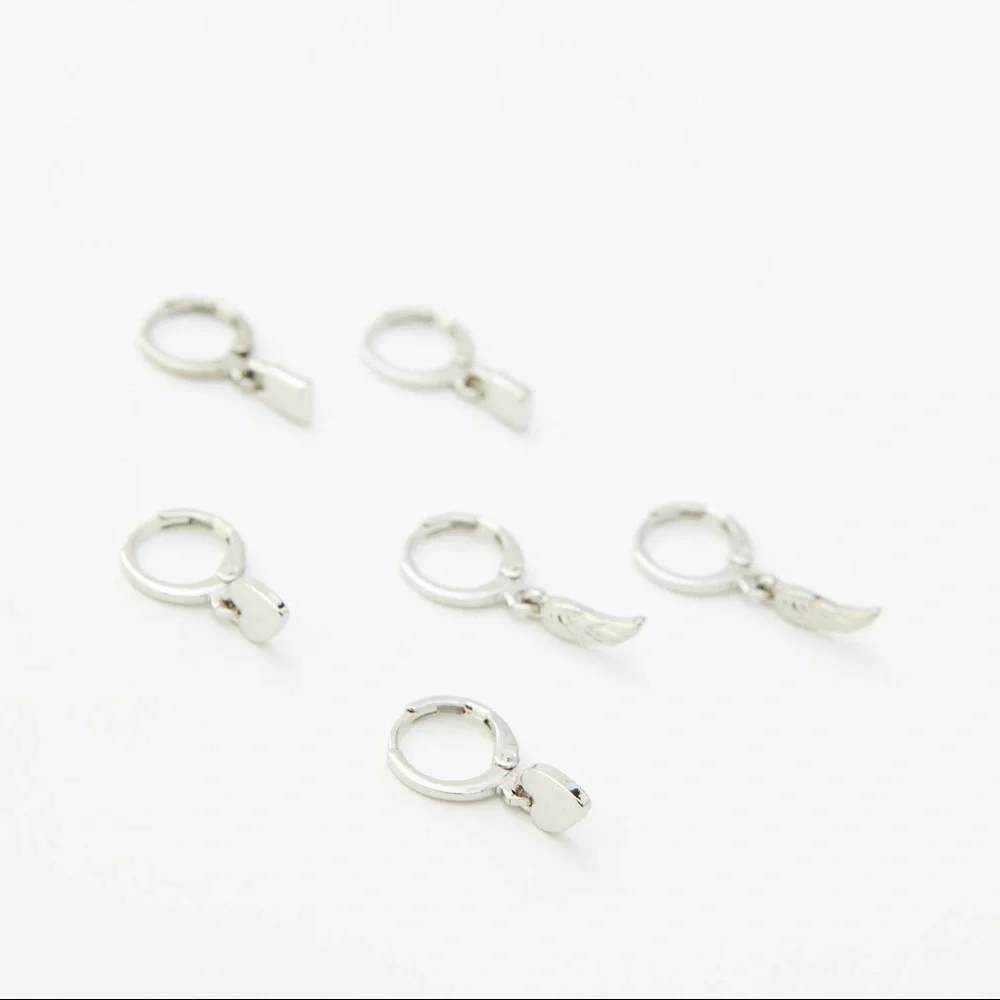 NWT. Pull & Bear Pack of Silver Earrings with Charms.